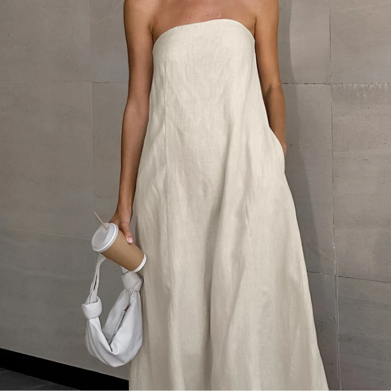 Strapless long linen dress